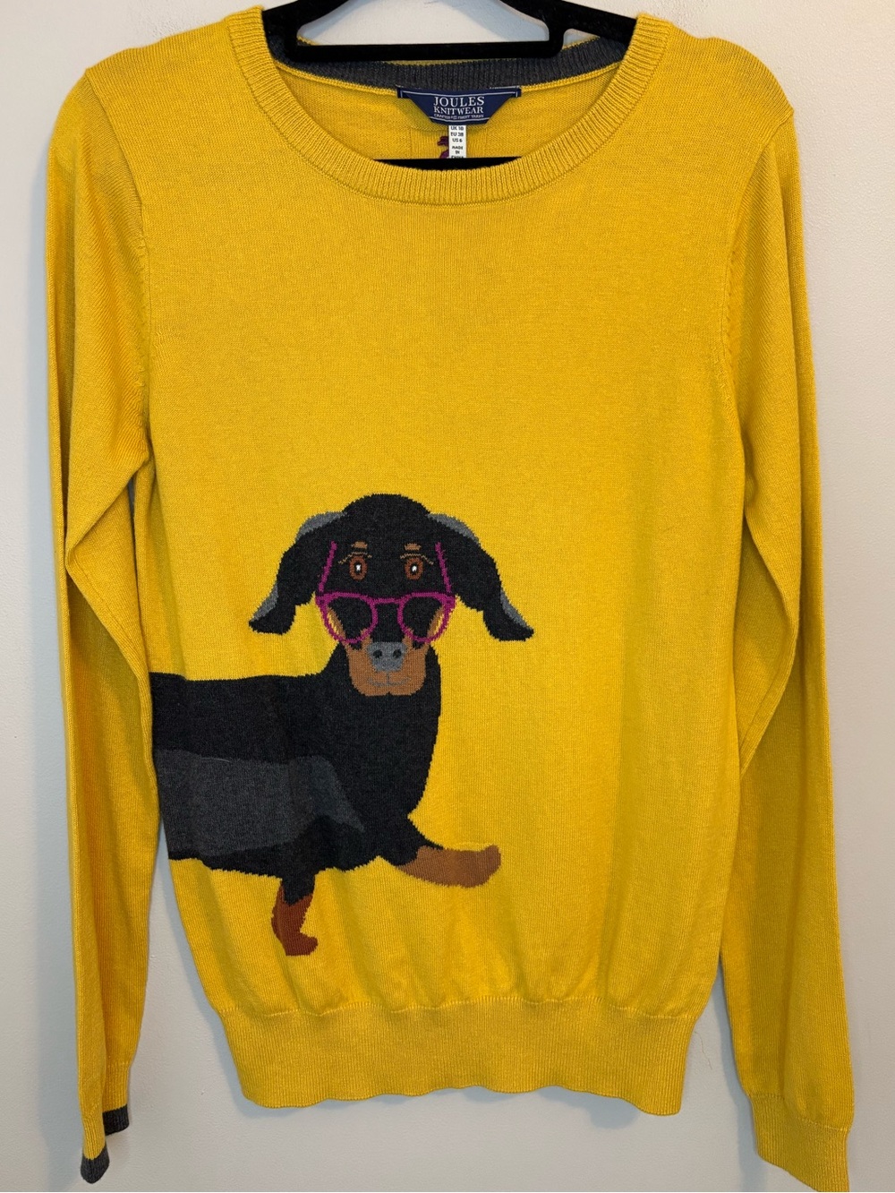 NWT Joules Miranda Dachshund Sweater Yellow Dog Knit Pullover US 6